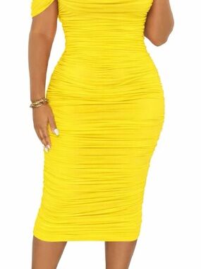 Amazon Yellow Off-Shoulder Midi Dress